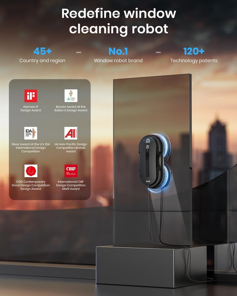 BNZ Smart Window Cleaning Robot, Twin Turbo & Dual Auto-Spray Window Cleaner with Multiple Safety System, AI Path Planning, Frameless Edge Detection, K1 (Matt Black) - Image 2